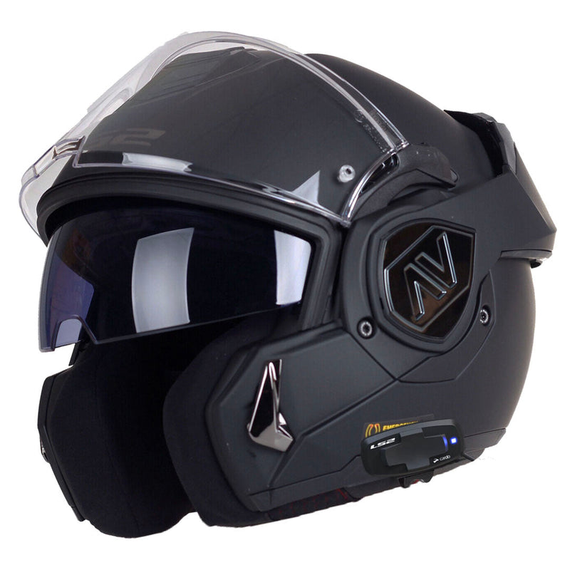 ls2 ff399 valiant noir matt black helmet LS2 FF906 4X UCS ADVANT Matt Black Modular Motorcycle Helmet with Cardo 4X Intercom