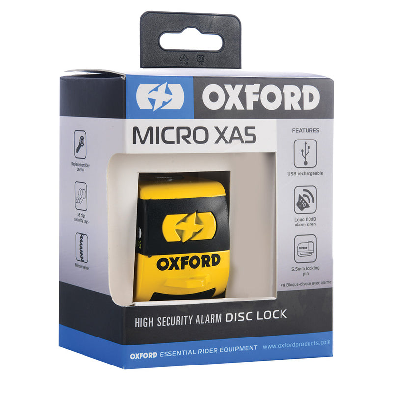 Oxford Micro XA5 Alarm Disc Lock Yellow/Black