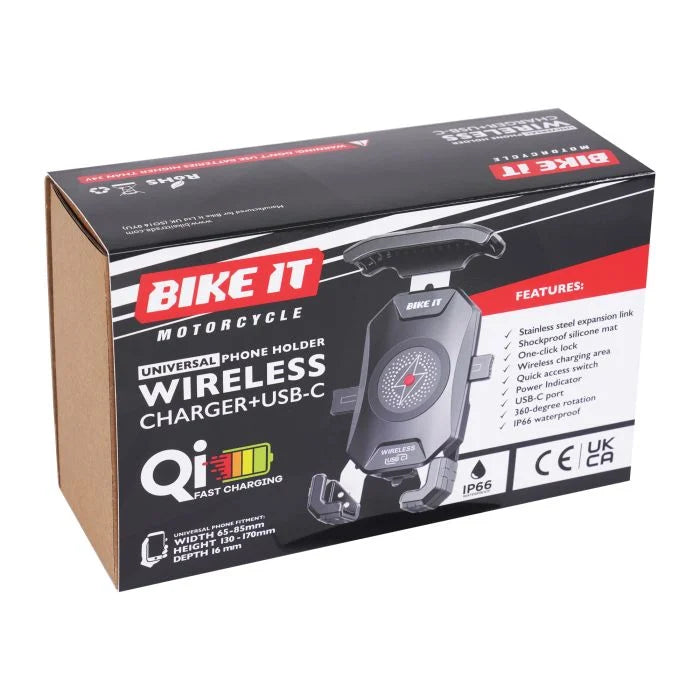 Bike It Universal Phone Holder Wireless Qi Charger + USB-C