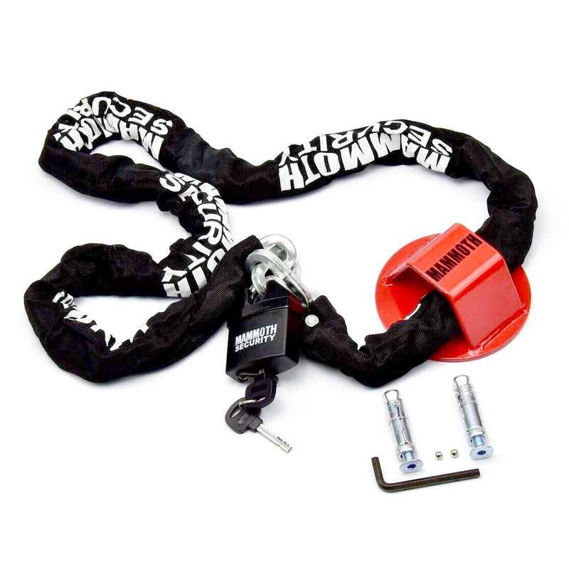 Mammoth Motorcycle Chain Padlock 1.8 Metre + Ground Anchor Pack Security Set