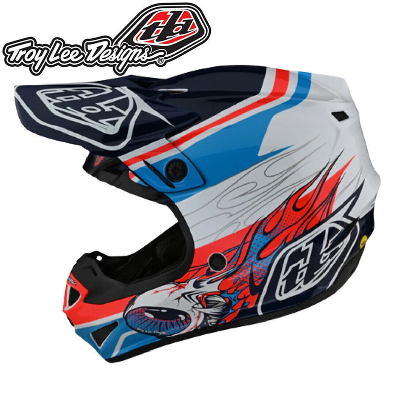 Troy Lee Designs MX Motocross Helmet SE4 Skooly BLUE/RED/WHITE