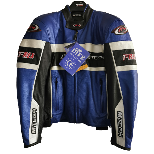 Men's Leather Motorcycle Jacket Blue Medium