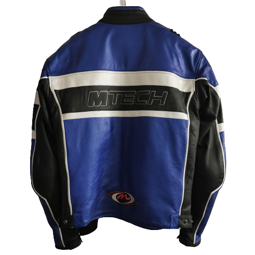 Men's Leather Motorcycle Jacket Blue Medium